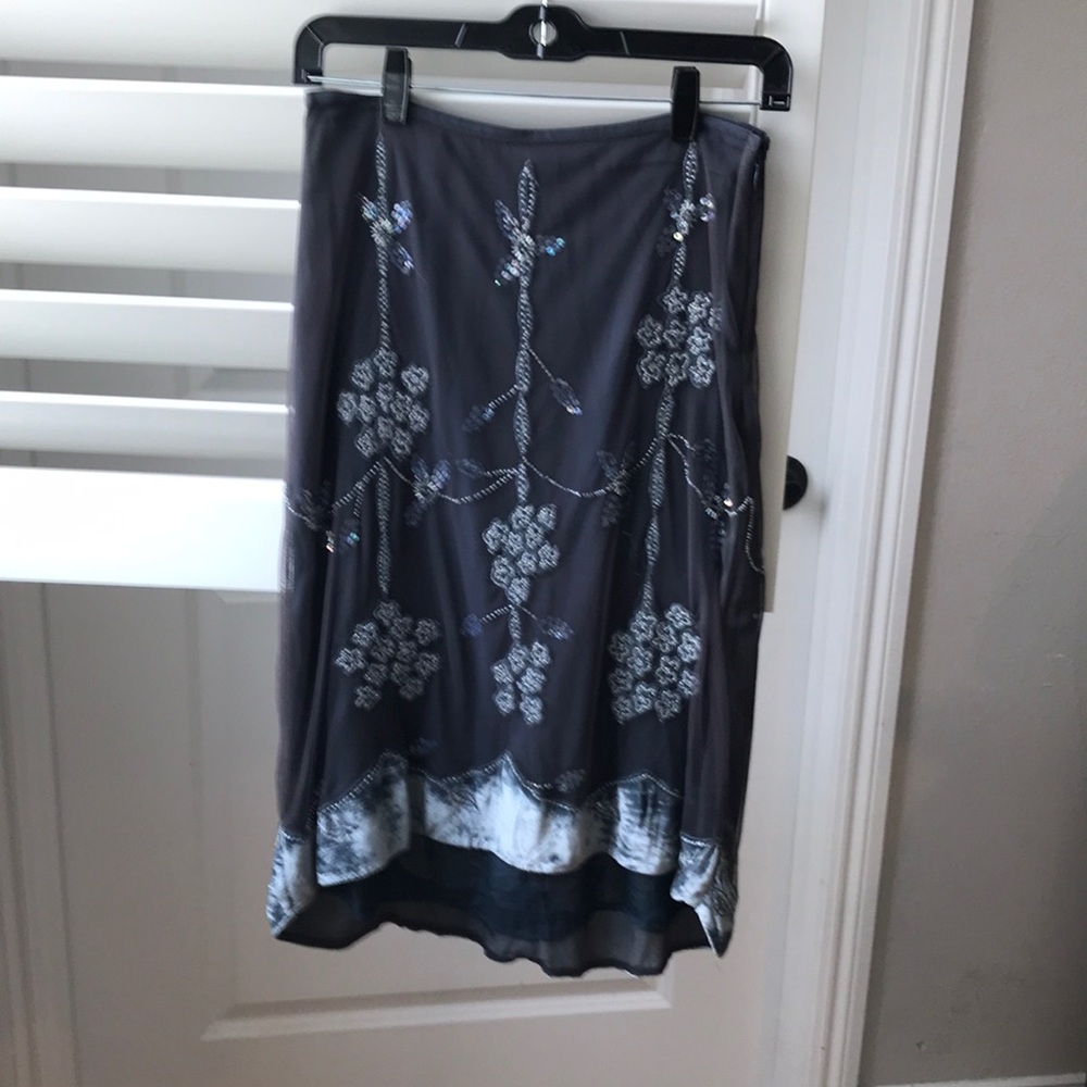 Party skirt gunmetal blue silk sequins 0P